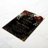 80と素晴らしいグラムバラフローラ誕生日パーティー 箔招待状 (回転した状態)