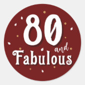 80と素晴らしいグリッターレッド80誕生日 ラウンドシール (正面)
