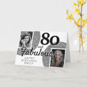 80と素晴らしいシルバーグリッター2フォト誕生日 カード (黄色い花)