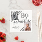 80と素晴らしいシルバーグリッター2フォト誕生日 スタンダードカクテルナプキン (インサイチュ)