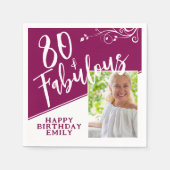 80と素晴らしいスクリプトフォトマゼンタ80誕生日 スタンダードカクテルナプキン (正面)