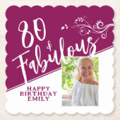 80と素晴らしいスクリプトフォトマゼンタ80誕生日 ペーパーコースター (正面)