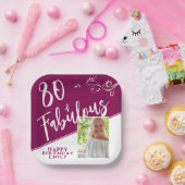 80と素晴らしいスクリプトフォトマゼンタ80誕生日 ペーパープレート (パーティー)