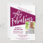 80と素晴らしいスクリプトマゼンタフォト80誕生日 招待状 (正面)