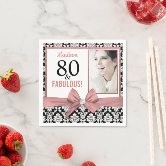 80と素晴らしいバラ金ゴールドボウダマスク80誕生日 スタンダードカクテルナプキン (インサイチュ)