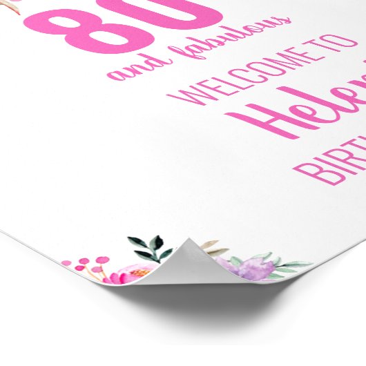 80と素晴らしいピンクのエレガントな誕生日パーティーポスト ポスター (角)