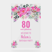 80と素晴らしいピンクのエレガントな誕生日パーティー アクリルサイン (正面)