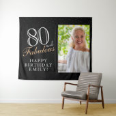 80と素晴らしいブラック80誕生日写真の背景 タペストリー (インサイチュ(横))