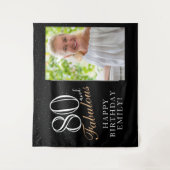 80と素晴らしいブラック80誕生日写真の背景 タペストリー (正面)