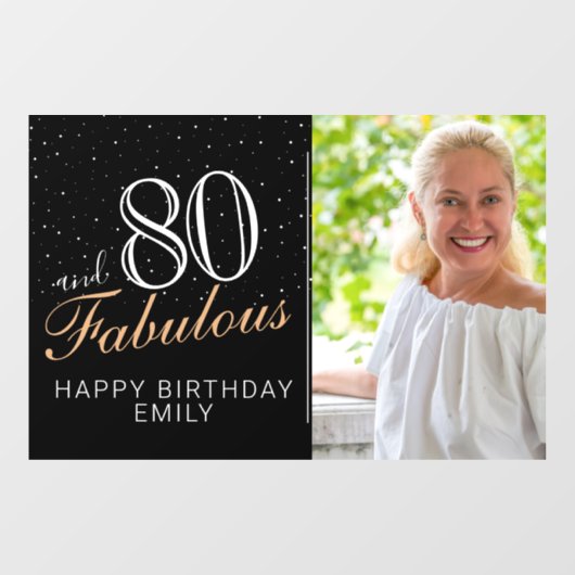 80と素晴らしいモダンブラック80th誕生日写真 ウィンドウサイン (シート)