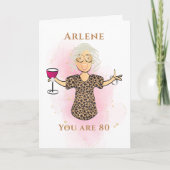 80と素晴らしいレディおもしろい80th誕生日漫画 カード (正面)