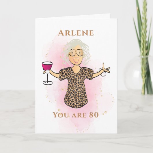80と素晴らしいレディおもしろい80th誕生日漫画 カード (正面)