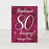 80と素晴らしい抽象芸術レッドローズ誕生日カード カード (正面)