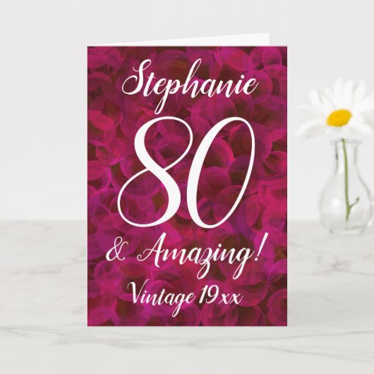 80と素晴らしい抽象芸術レッドローズ誕生日カード カード (小さな植物)