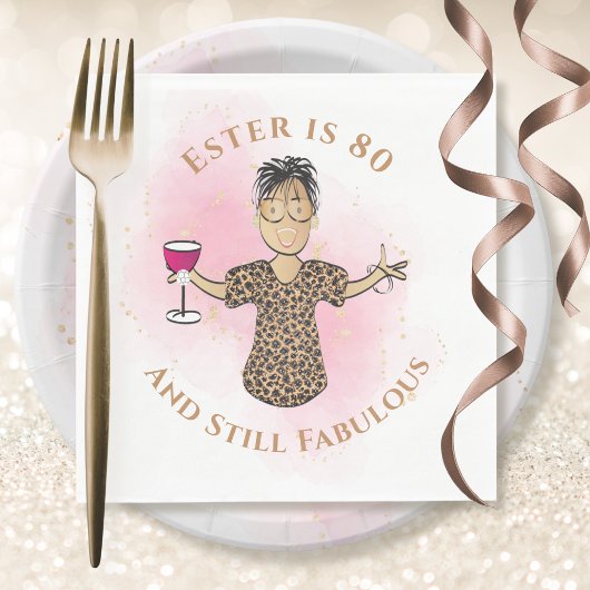 80と素晴らしい民族金ゴールドピンク女性誕生日 スタンダードランチョンナプキン