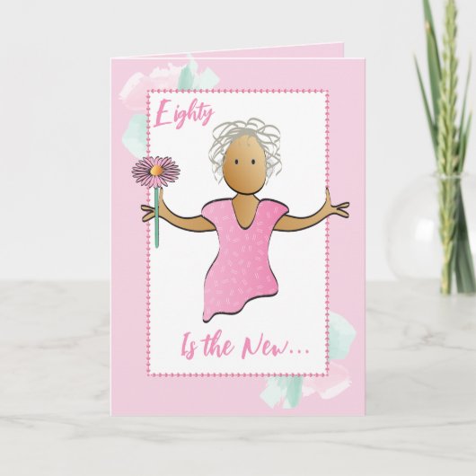 80と素晴らしい甘い民族漫画誕生日 カード (正面)