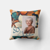 80と素晴らしい花柄の誕生日写真 クッション (裏面)