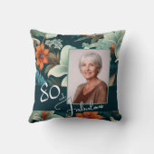 80と素晴らしい花柄の誕生日写真 クッション (裏面)