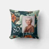 80と素晴らしい花柄の誕生日写真 クッション (正面)