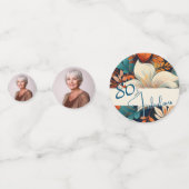 80と素晴らしい花柄の誕生日写真 コンフェッティ (正面)