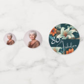 80と素晴らしい花柄の誕生日写真 コンフェッティ (正面)