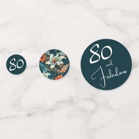 80と素晴らしい花柄の誕生日写真 コンフェッティ (裏面)