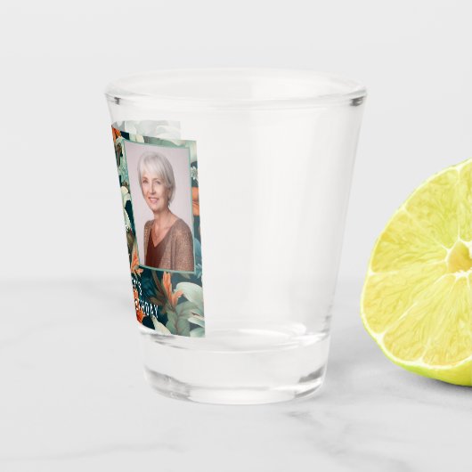 80と素晴らしい花柄の誕生日写真 ショットグラス (右)