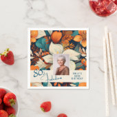 80と素晴らしい花柄の誕生日写真 スタンダードカクテルナプキン (インサイチュ)