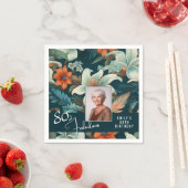 80と素晴らしい花柄の誕生日写真 スタンダードカクテルナプキン (インサイチュ)