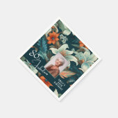 80と素晴らしい花柄の誕生日写真 スタンダードカクテルナプキン (角)