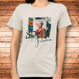 80と素晴らしい花柄の誕生日写真 トライブレンドTシャツ