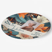 80と素晴らしい花柄の誕生日写真 ペーパープレート (アングル)