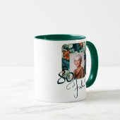 80と素晴らしい花柄の誕生日写真 マグカップ (正面右)