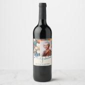 80と素晴らしい花柄の誕生日写真 ワインラベル (正面)