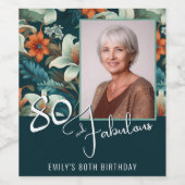 80と素晴らしい花柄の誕生日写真 ワインラベル (シングルラベル)