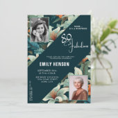 80と素晴らしい花柄の誕生日写真 招待状 (スタンド正面)