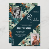 80と素晴らしい花柄の誕生日写真 招待状 (正面/裏面)