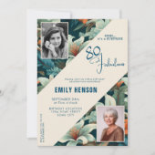 80と素晴らしい花柄の誕生日写真 招待状 (正面)