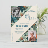 80と素晴らしい花柄の誕生日写真 招待状 (スタンド正面)