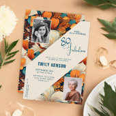 80と素晴らしい花柄の誕生日写真 招待状