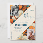 80と素晴らしい花柄の誕生日写真 招待状 (正面)