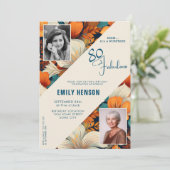 80と素晴らしい花柄の誕生日写真 招待状 (スタンド正面)