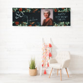 80と素晴らしい花柄の誕生日写真 横断幕 (インサイチュ)