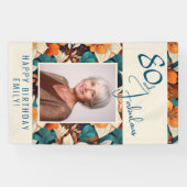 80と素晴らしい花柄の誕生日写真 横断幕 (横)