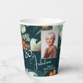 80と素晴らしい花柄の誕生日写真 紙コップ (裏面)