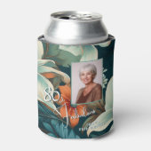 80と素晴らしい花柄の誕生日写真 缶クーラー (缶正面)