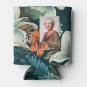 80と素晴らしい花柄の誕生日写真 缶クーラー (正面)