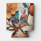 80と素晴らしい花柄の誕生日写真 缶クーラー (正面)