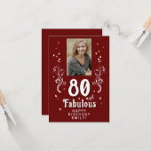 80と素晴らしい葉レッド80誕生日写真 カード (正面/裏面インサイチュ)
