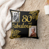 80と素晴らしい金ゴールドの葉2写真80誕生日 クッション (ブランケット)